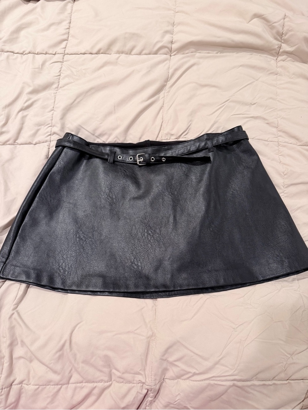NWOT-Garage Black Faux Leather Mini Skirt with Slim Belt